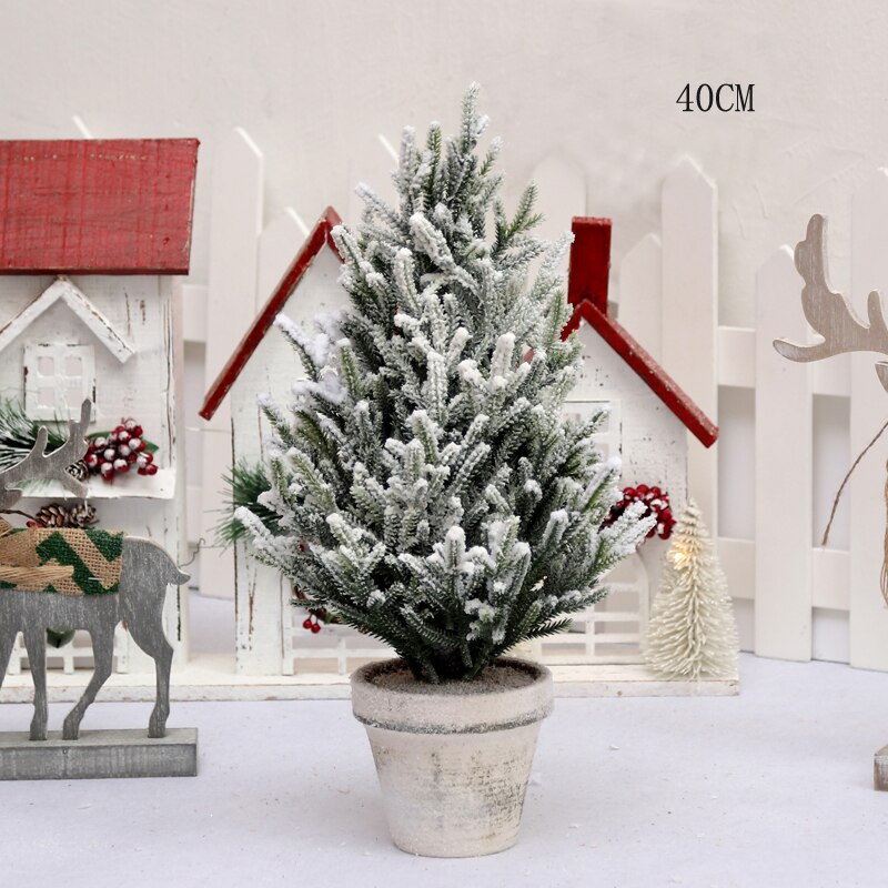 PE Artificial Simulation Cedar Trees 40cm 50cm 60cm Snowflakes Falling Snow Flocking Christmas Tree Decoration Plants Xmas Decor: 40CM