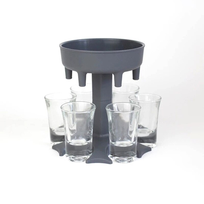 6 Shot Glass Dispenser Holder Wine Glass Rack Cooler Beverage Dispenser Party Started Fast Games Drinking Tools Bar Accessoies: Gray with Glass Cup