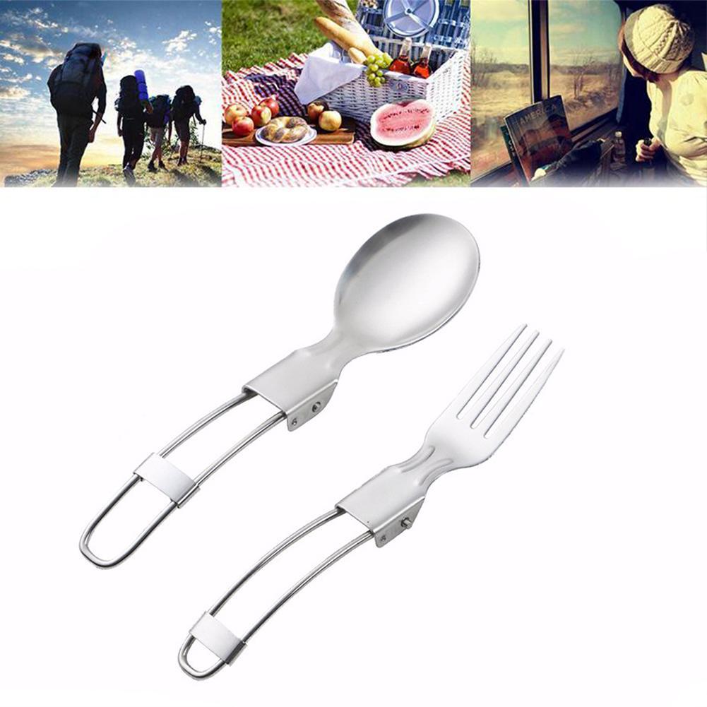 Outdoor Camping And Hiking Essential Portable Folding Utensils Fork And Eating And Spoon Cooking T5V1