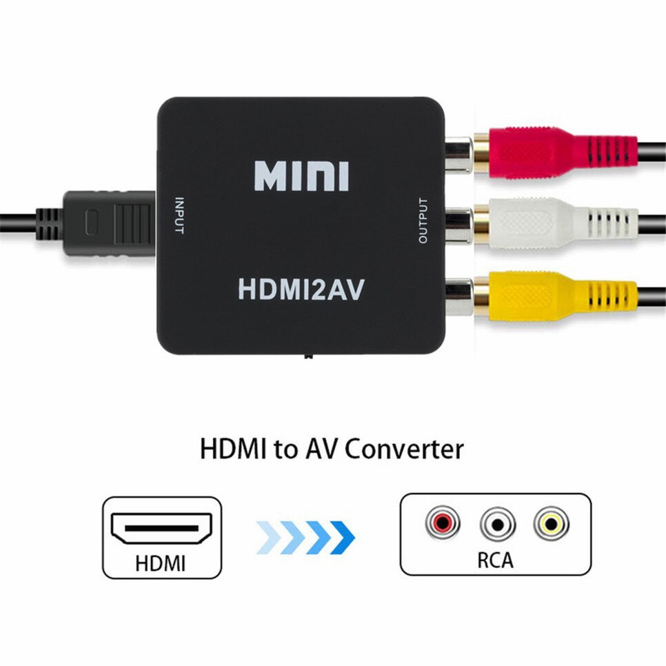 Bggqgg mini 1080p hdmi til av converter box hd video converter box hdmi til rca av/cvsb l/r video mini hdmi til av support ntsc pal