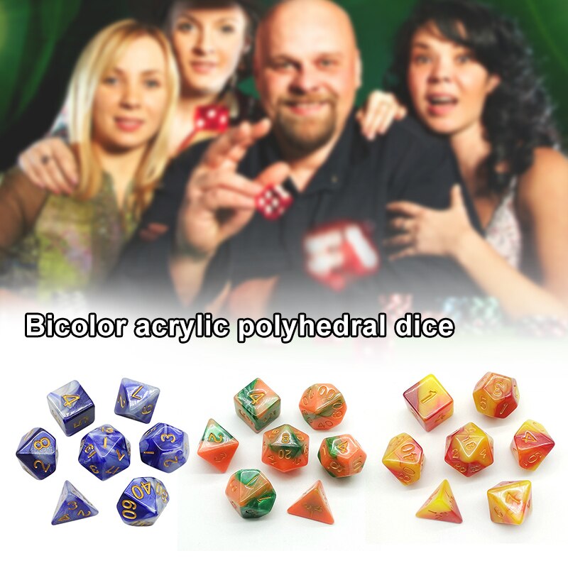 Sel 7Pcs Set Duty Dobbelstenen Set Verdoezeld Kleur Kleurrijke Effen Polyhedrale Dobbelstenen Set Met Cijfers Rol Playing Game dobbelstenen Set