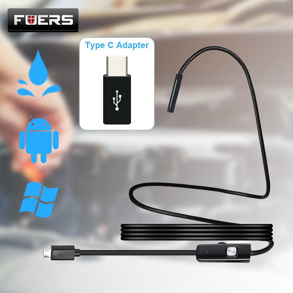 Fuers 7Mm 2M Type C Endoscoop Voor Android Usb Mini Endoscoop Camera Waterdicht 6 Led Borescope Auto Inspectie camera Voor Pc: 1m / 7mm Soft Cable