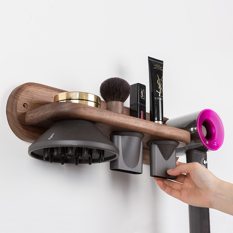 Nordic Wooden Hair Dryer Holder Sundries Wall-mounted Rack Multi-function Bathroom Storage Organizer Home Decoration Accessories