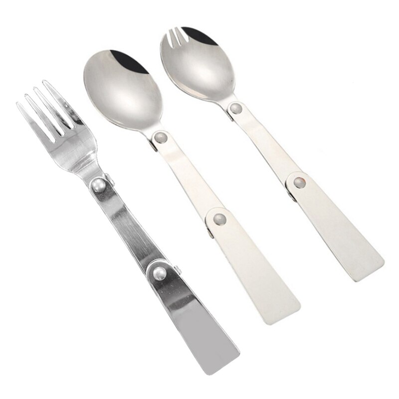 Camping Utensil Compact Stainless Pocket Spoon Fork Super Small Foldable Camping Travel Party Picnic Folding Pocket Spoon