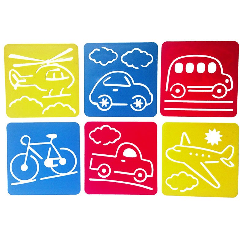 6Pcs Children Transport Shaped Plastic Painting Drawing Template Stencil Kids Toy