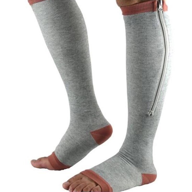Dam dragkedja kompressionsstrumpor dragkedja benstöd knä sox öppen tå strumpa vinter varma strumpor nylon 35cm solid standard