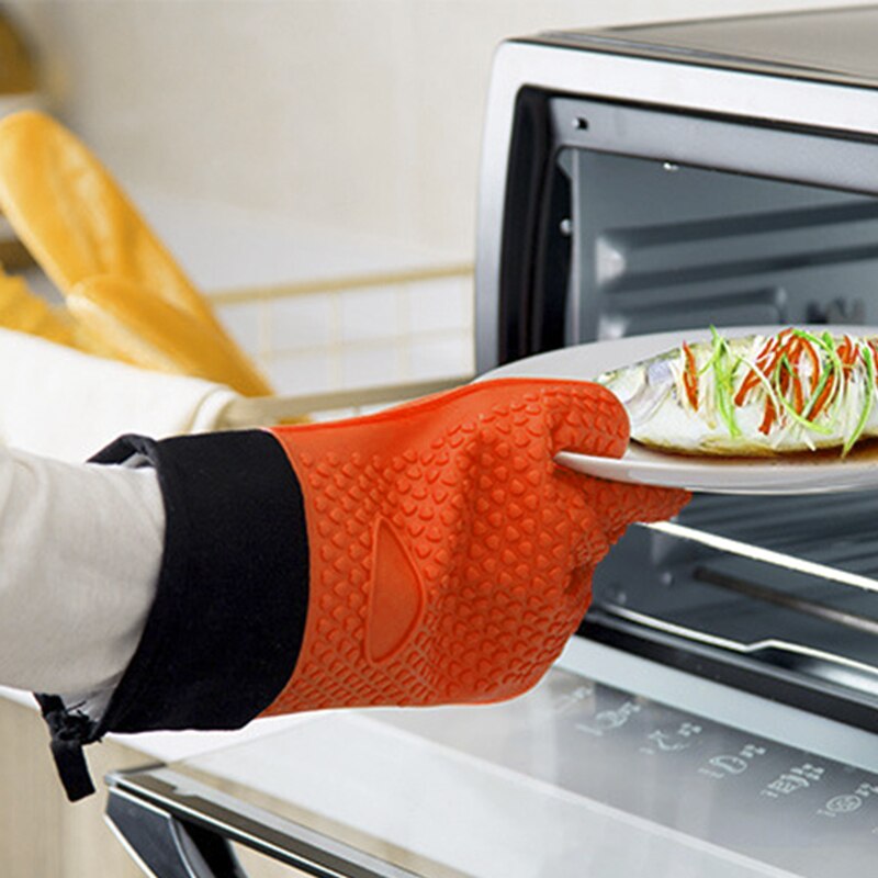Juego de guantes de silicona para cocinar, resistentes al calor, guantes para cocinar a la parrilla, resistentes al agua, antideslizantes