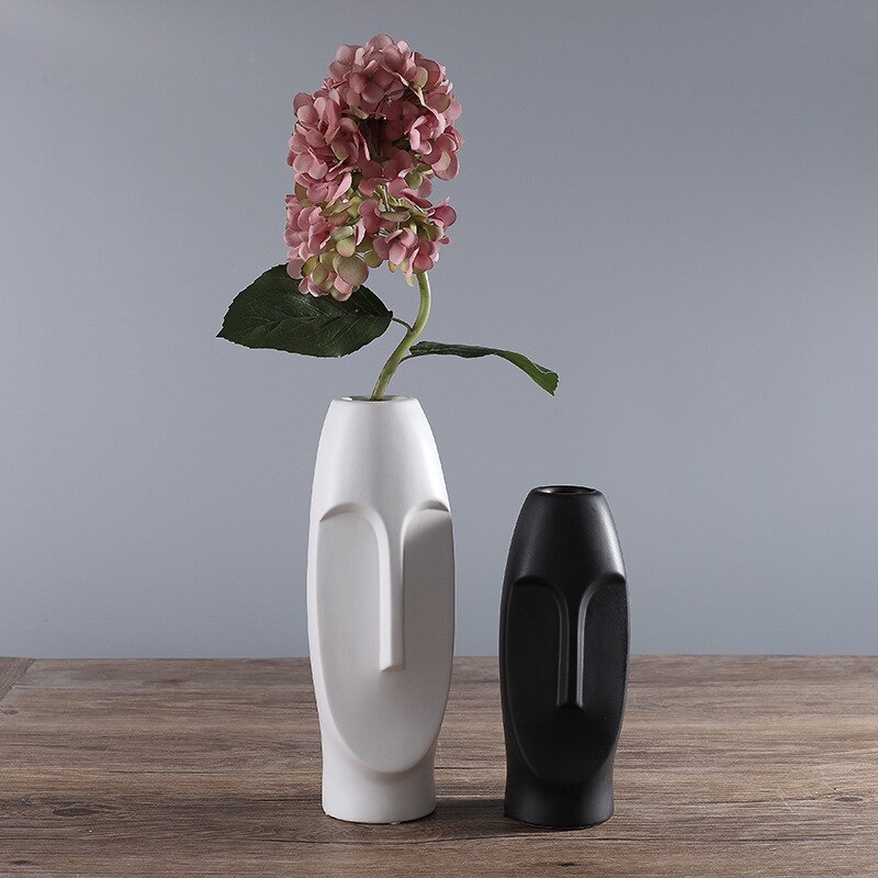 Vase abstrait nordique minimaliste en céramique | Vase noir et blanc pour visage naturel, salon d'exposition , Vase décoratif en forme de tête de Figue