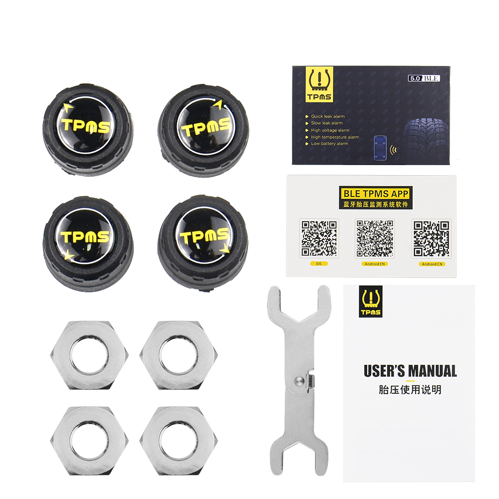 Tpms Bluetooth 5.0 Bandenspanning Monitor System 4 Interne/Externe Sensor Werkt Android/Ios Mobiele Telefoon App display