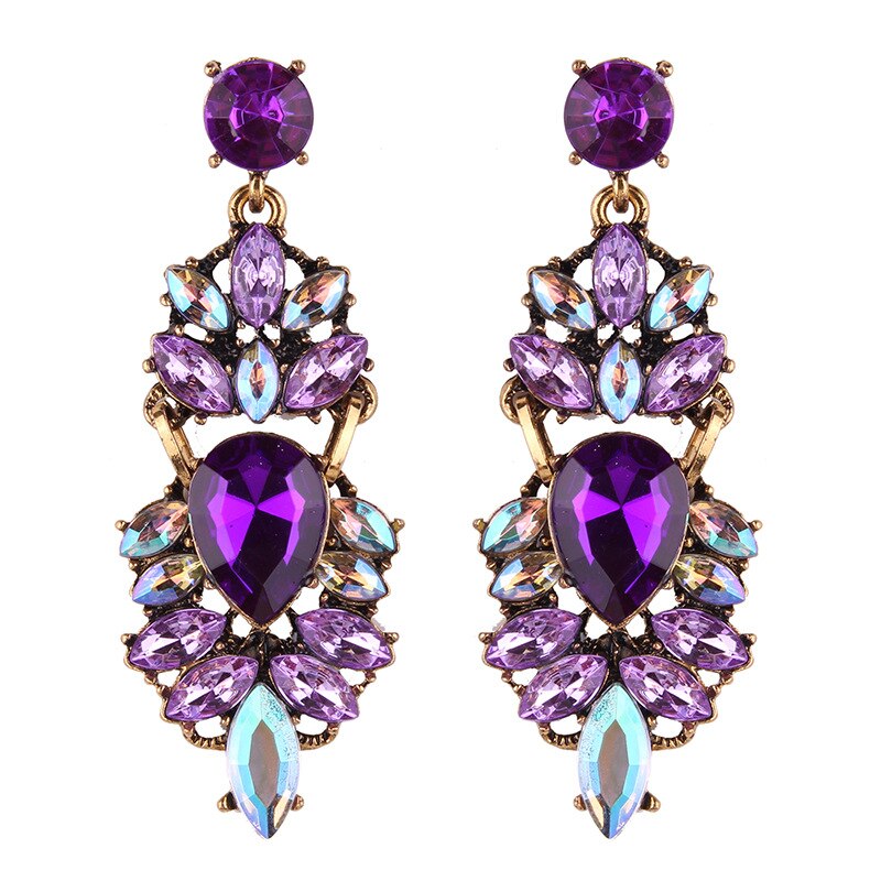 MYDANER Crystal Rhinestones Long Dangle Earrings Trendy Big Statement Tassel Pendant Earrings for Women Weddings Jewelry: Purple
