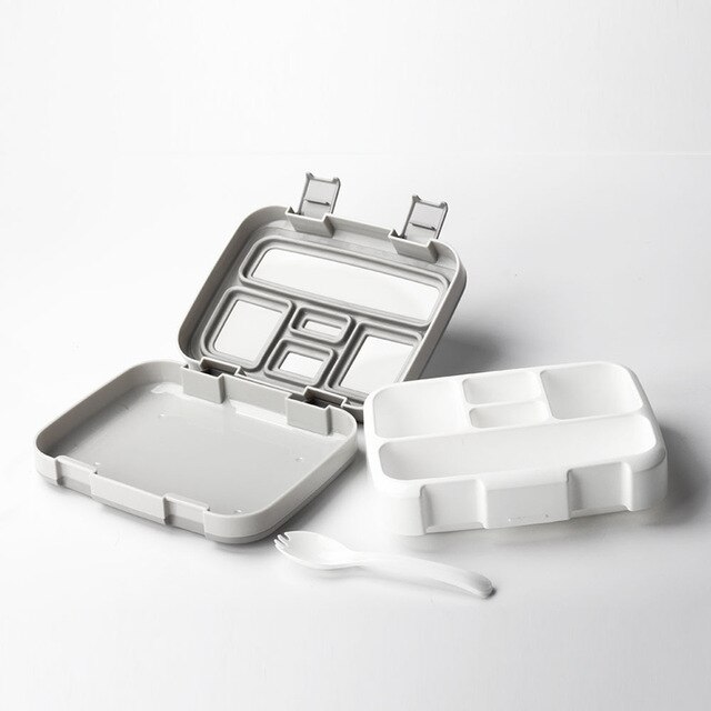 MICCK Lunchbox Voor Kinderen Fruit Voedsel Container Magnetron Draagbare School Compartiment Lekvrij Bento Box Kinderen Keuken Storag: Gray 5 compartment