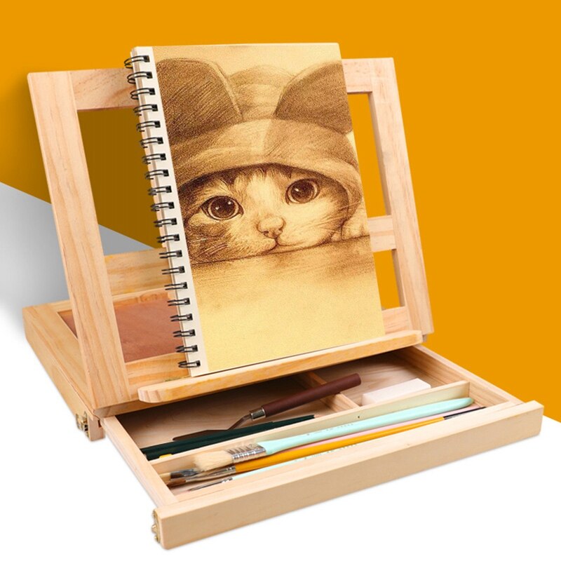 Cavaletes de mesa de madeira para pintura, arte e acessório de computador portátil com gavetas para pintura de crianças e artista
