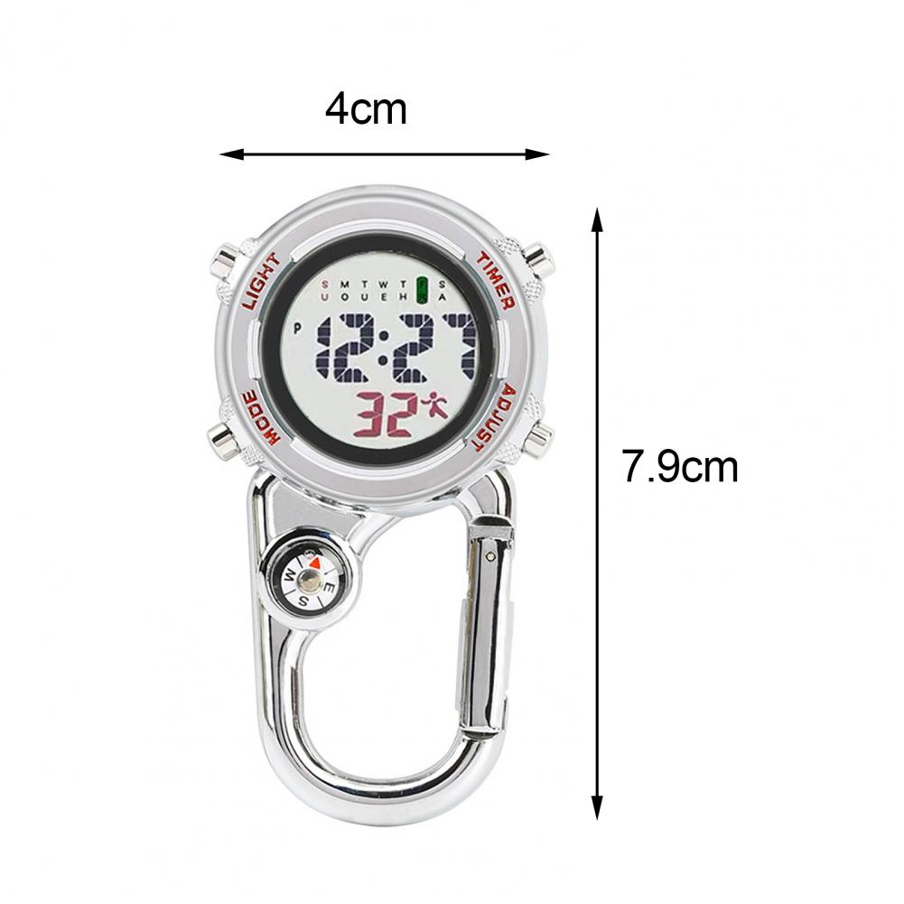 Digital Carabiner Watch Shock Resistant Waterproof Backpack Belt Clip on Watch Outdoor Compass Bottle Opener Luminous Clock