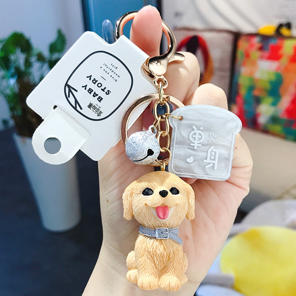 Simulation Dog Keychain Bichon Frise Schnauzer Pet Key Chains Holder Purse For Women Car Keyring Bag Pendant Jewelry Fine:  Golden Retriever 