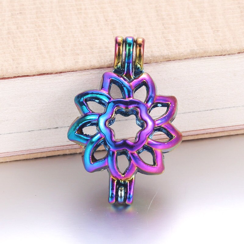 6pcs/lot 16 styles Rainbow Color Pearl Cage Bead Cage Essential Oil Diffuser Locket Pendant DIY Jewelry Making for Oyster Pearl