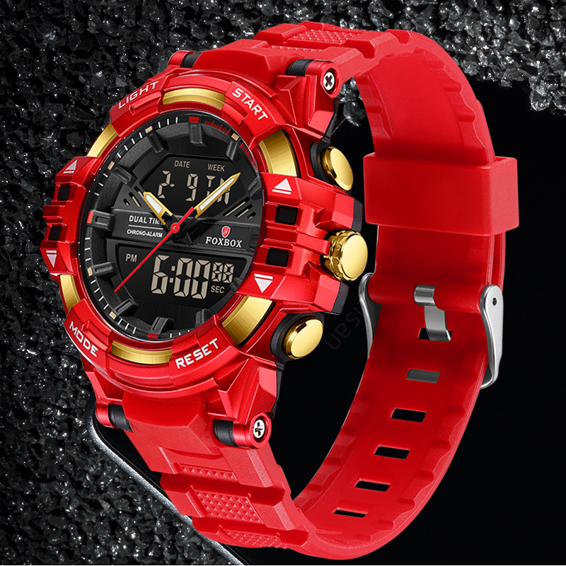 Foxbox Digitaal Herenhorloge Waterdicht Horloge Led Quartz Dual Display Horloge Sport Heren Eenvoudige Mode Daily Wear Reloj Hombre