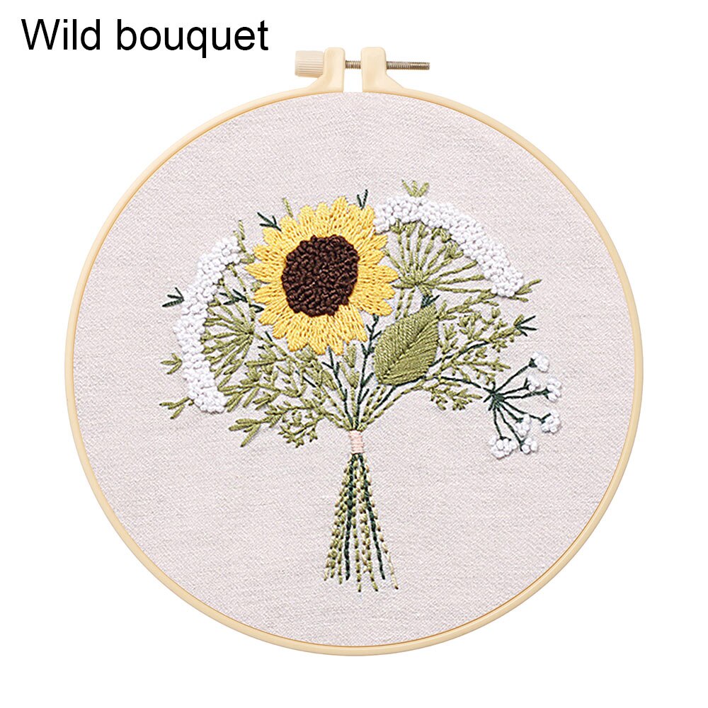 A Full Range Of Printed Embroidery Starter Kits With Patterns Instructions Adult Beginners Multicolor Manual Sewing Craft Kits: Wild bouquet