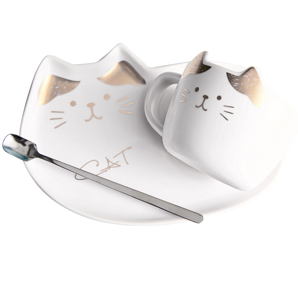 Cute Cat Ceramics Coffee Mug Set Handgrip Animal Mugs With Tray Drinkware Coffee Tea Cups Novelty Milk Cup Breakfast