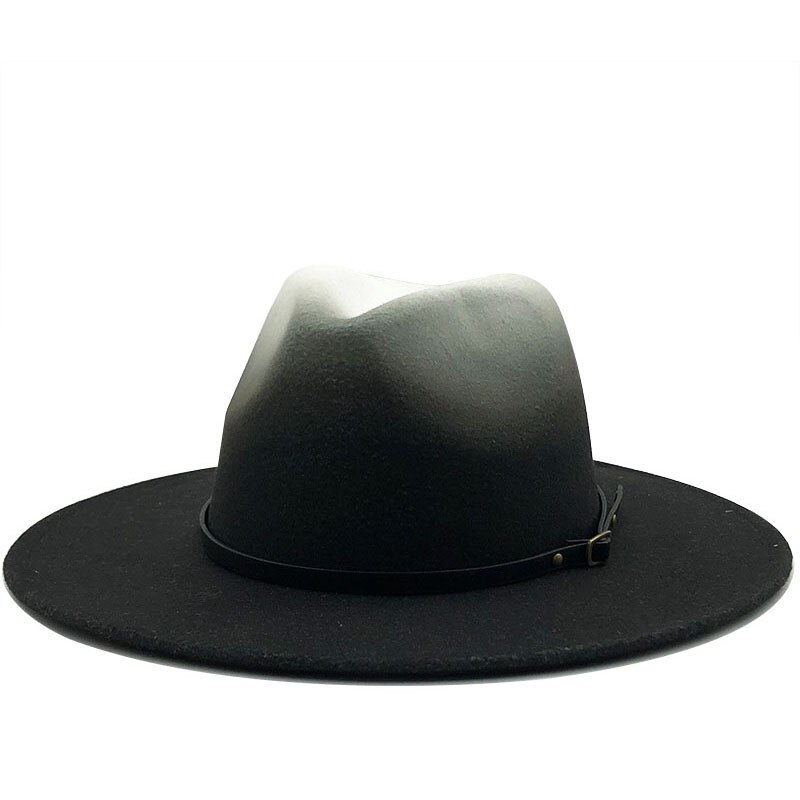 Sombrero Fedora de fieltro Trilby Vintage para hombre y mujer, de lana, con ala ancha, , azul real degradado, gorros de Jazz de invierno: black