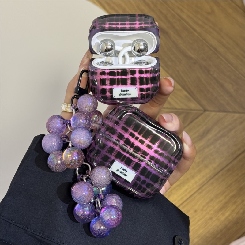 Golvend Zwart Roze Geruit Patroon Hoofdtelefoonhoesje voor HUAWEI FreeBuds SE2/SE3 Gratis Clip 1 Gratis Clip 2 Oortelefoon Beschermende hoesjes