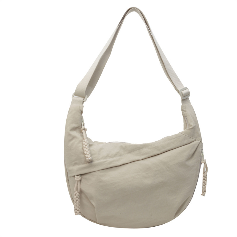 Nylon Fabric Shoulder Bag High Capacity Women's Crossbody Messenger Bag Leisure Versatile Shoulder Hobos Bag: WHITE