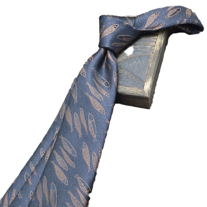 Nueva corbata clásica de poliéster de 8cm para hombre, corbata Retro de negocios con flores Jacquard, patrón de pescado, corbata marrón y negra, accesorios para de boda