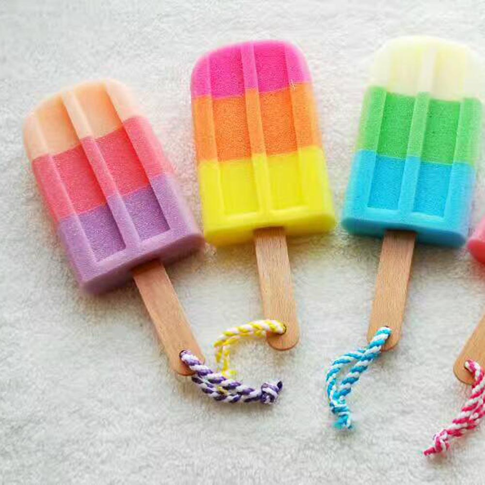 Unique Bathroom Bathing Washing Sponges Ice Cream Shaped Stick Selling Soft Shower Sponge Color Random Goods 1Pc