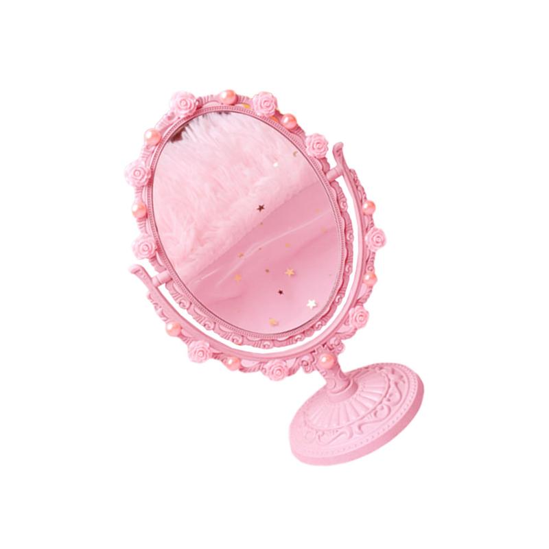 Cute Pink Princess Mirror Makeup Mirror DIY Vanity Mirror Durable Oval Shaped Mirror
