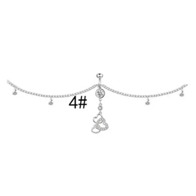 Sexy Dangle Rhinestone Piercing Navel Chain Belly Button Ring with Waist Chain Women Navel Piercing Body Jewelry: SILVER PLATED