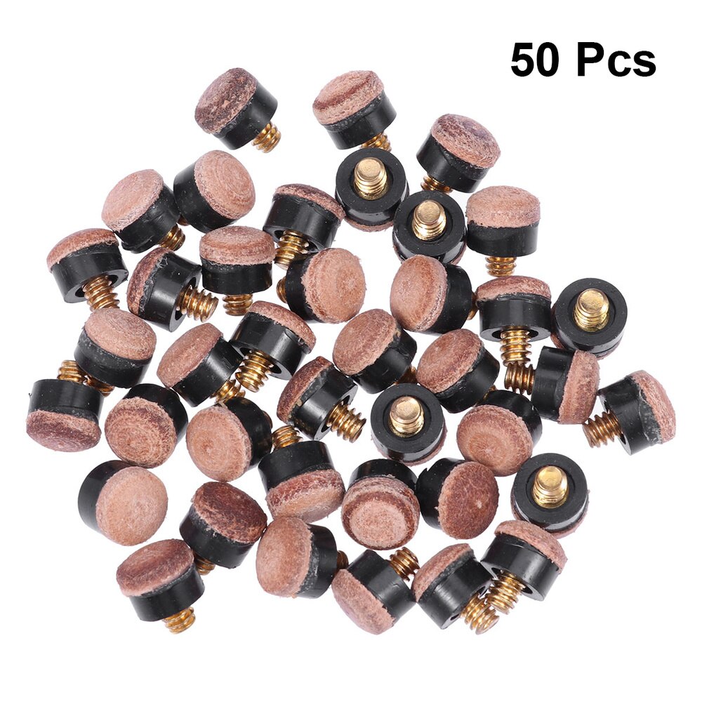 50pcs Billiard Tip Screw-on Brown Pool Cues Tip Billiard Ferrule Billiard Tip for Billiard Snooker Game Club