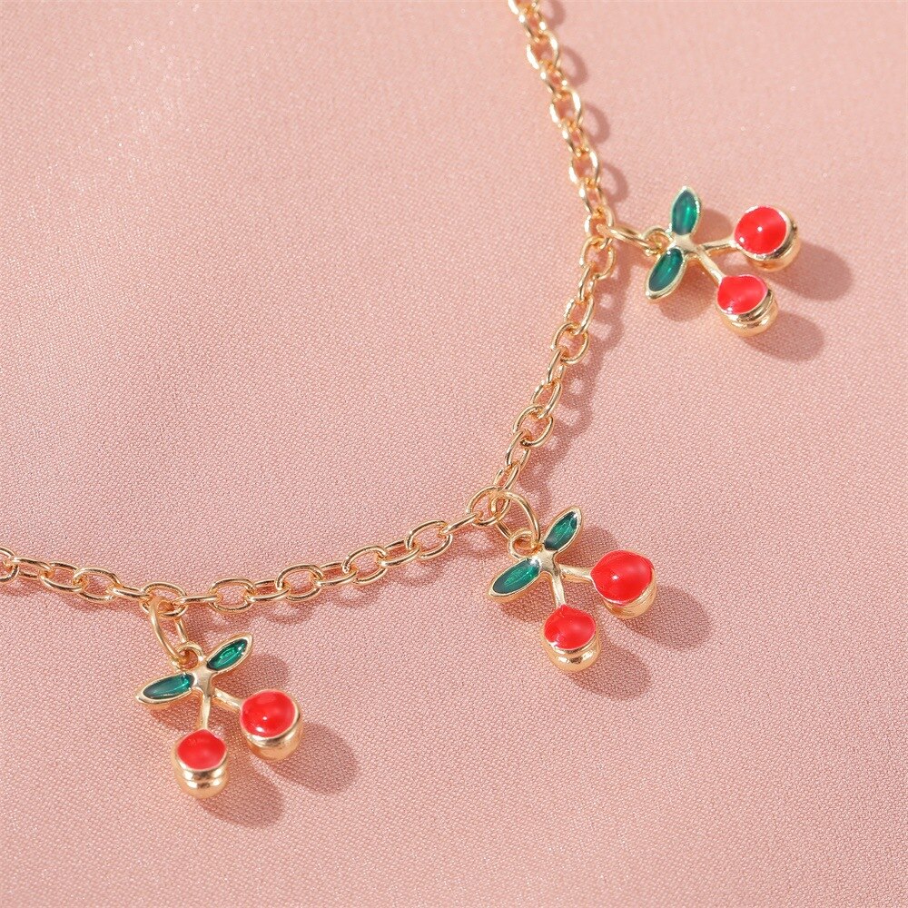 Pulseira de tornozeleira ajustável, pulseira da moda cores vermelha, cereja e dourada, joia para presente