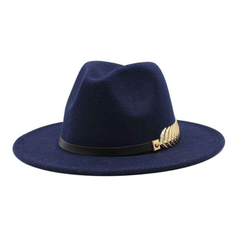 Mænd kvinder bred rand uldfilt fedora panama hat med bæltespænde jazz trilby cap fest formel top hat: 9