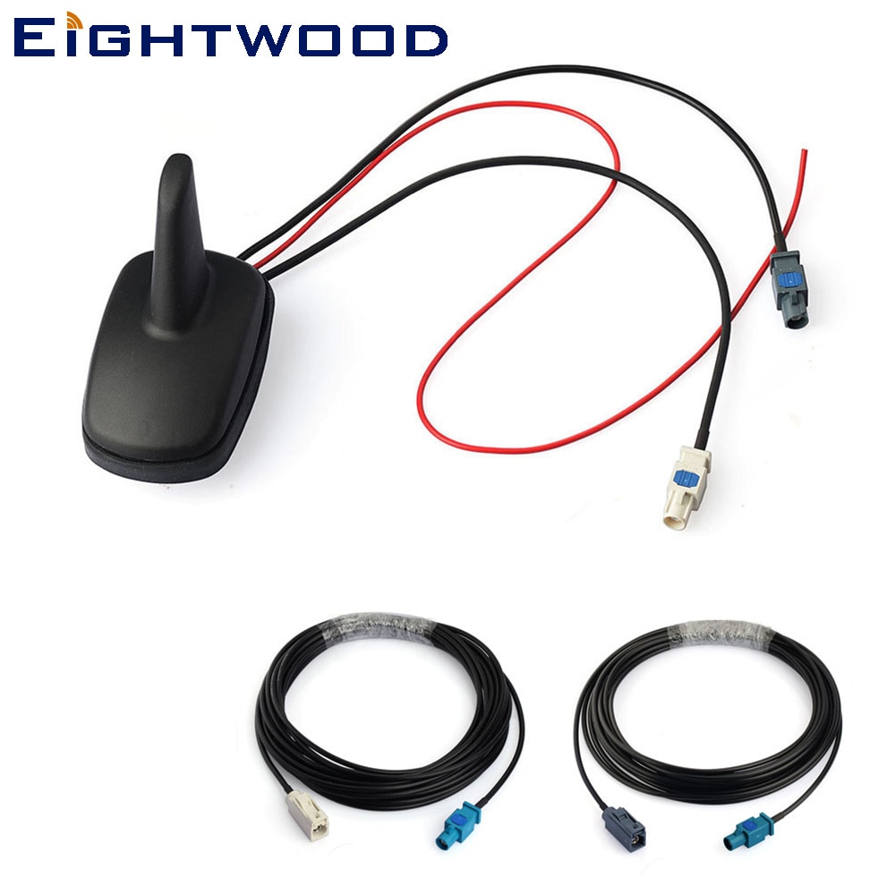 Eightwood Dab + Fm Auto Radio Amplified Antenne Dak Mount Haaienvin Antenne + Vervanging Kabel Voor Alpine Ezi-dab Pure Snelweg 300Di