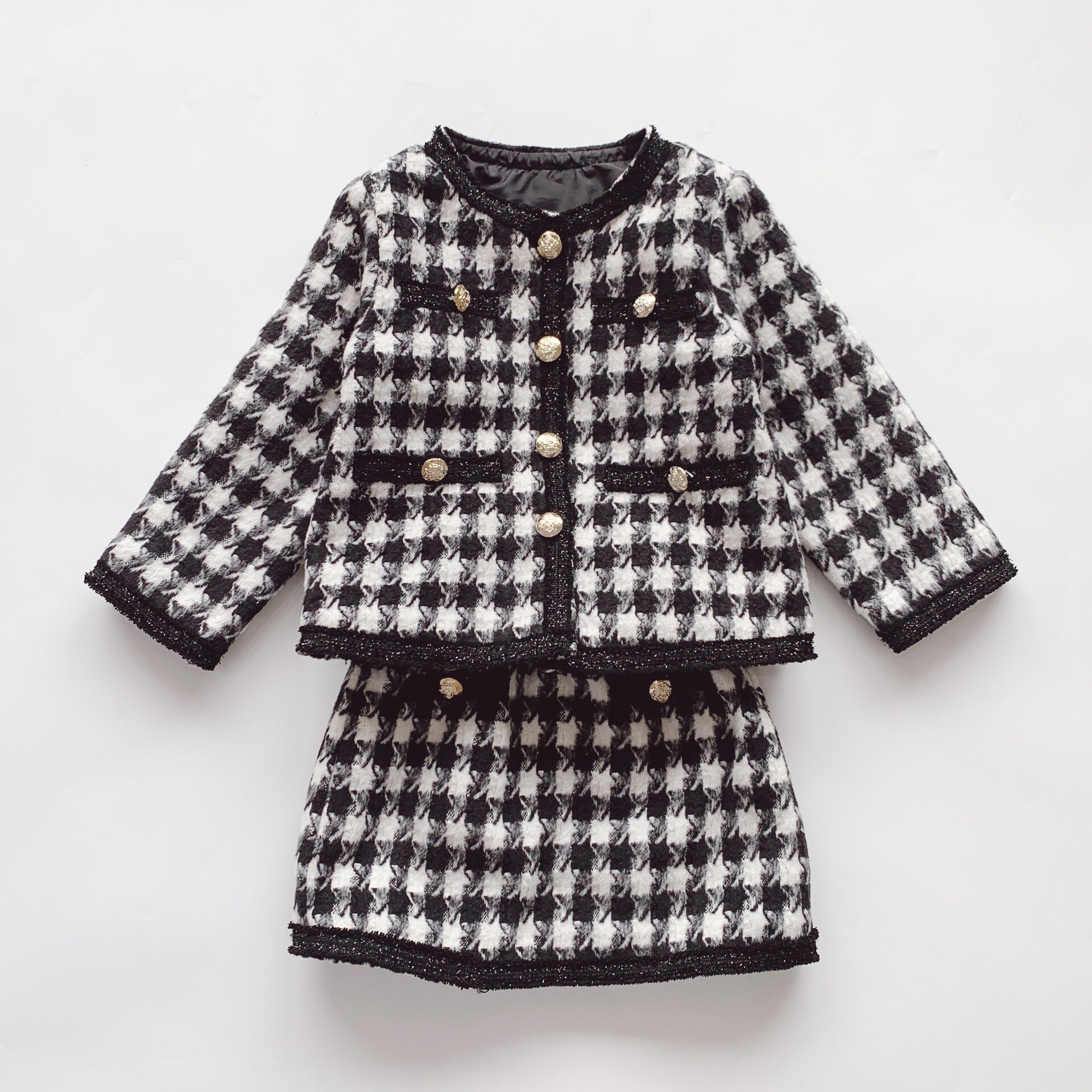 Ropa de invierno para niño niña, conjunto de suéter para niña pequeña, cárdigan, suéter, camiseta + falda a cuadros, traje de ropa de punto de dos piezas: 7 años