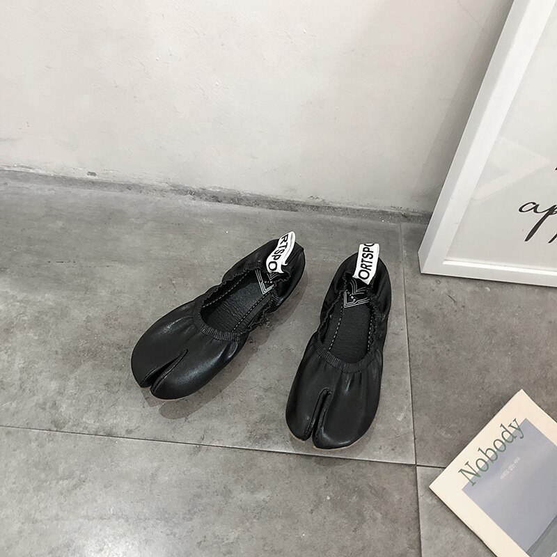 Clip toe tabi buty ninja stałe miękkie dno riband mieszkania gumką wygodne mokasyny kobieta marka koreański obuwie casual 2020 nowy: Black / 7.5