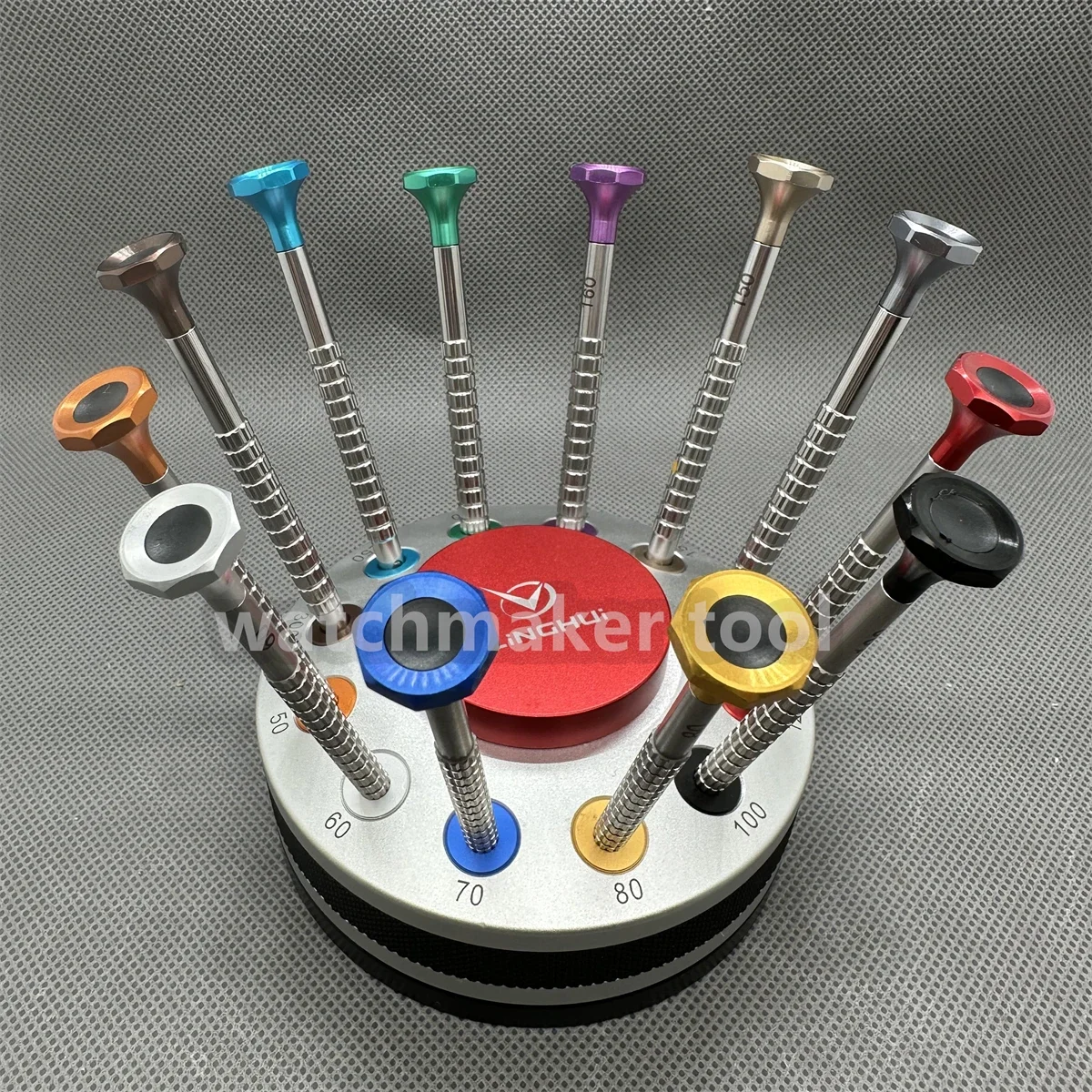 Skruetrækkersæt til reparation af ur i rustfrit stål  of 12 ø 0.50mm -  ø 3.00mm på roterende base 01.218- e til urmager