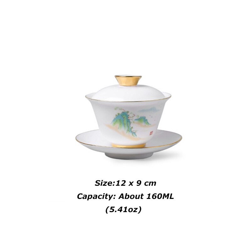 160ml teskål jade vit keramik terrin porslin teservis kopp med fat lock kit handgjorda berg rådjur gaiwan drinkware: A
