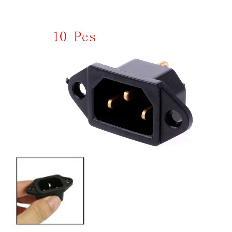 10 Pcs/Set AC 250V 10A 3-Pin Terminal IEC320 C14 Inlet Power Plug Socket Black