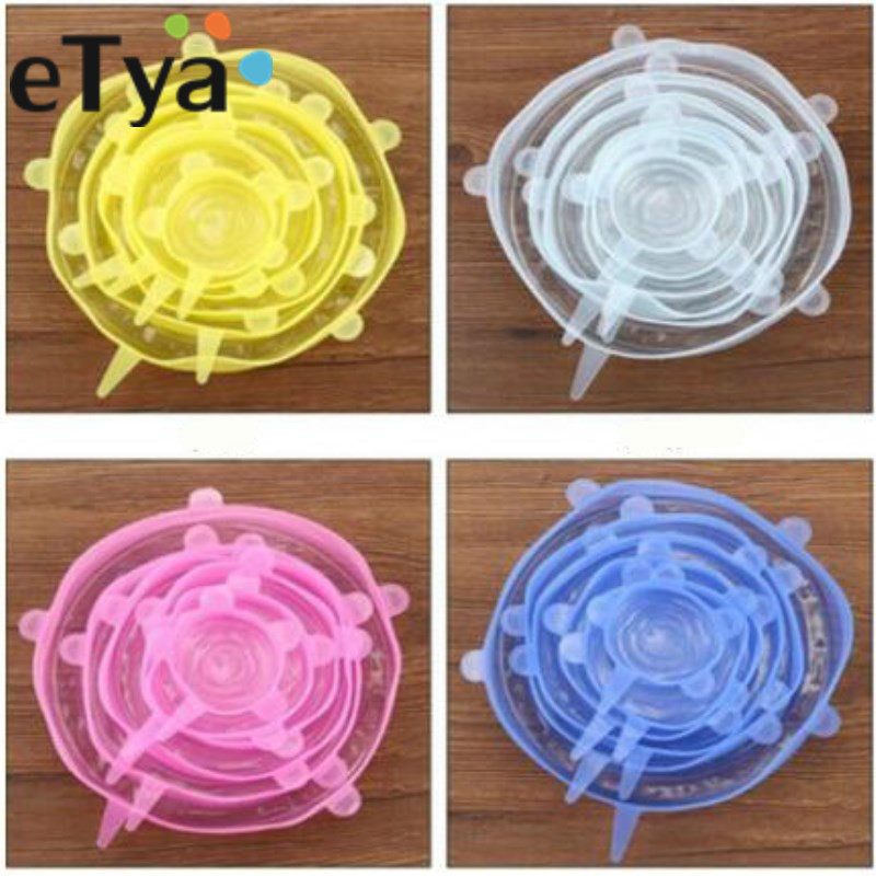 6 stuks/set siliconen rekdeksels universele deksel siliconen voedselfolie kom pot deksel siliconen deksel pan kookgerei keukenaccessoires