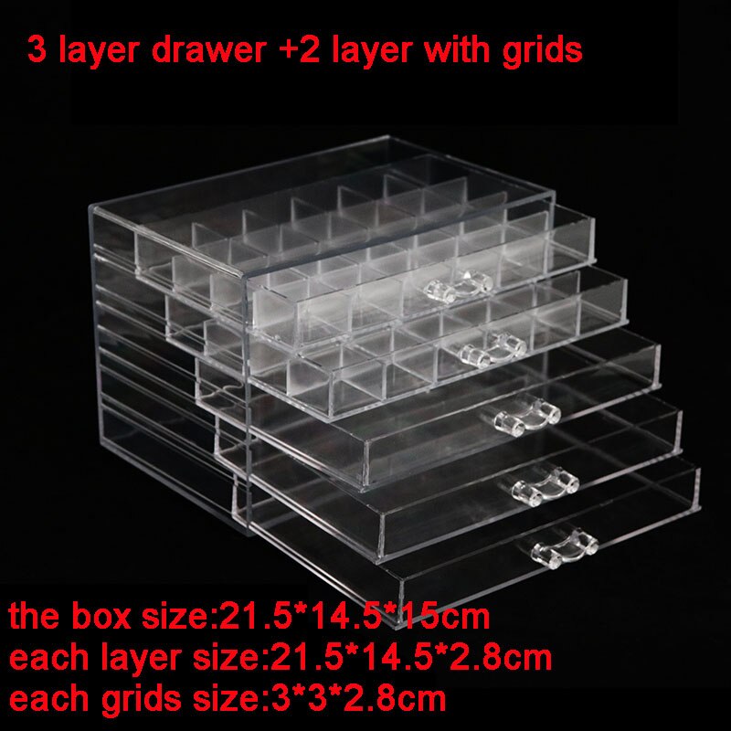 Akryl nail art tilbehør perler opbevaring kuffert skuffe æske krystal negle kunst dekoration arrangør holder smykke beholder: 48 gitter og 3 skuffer