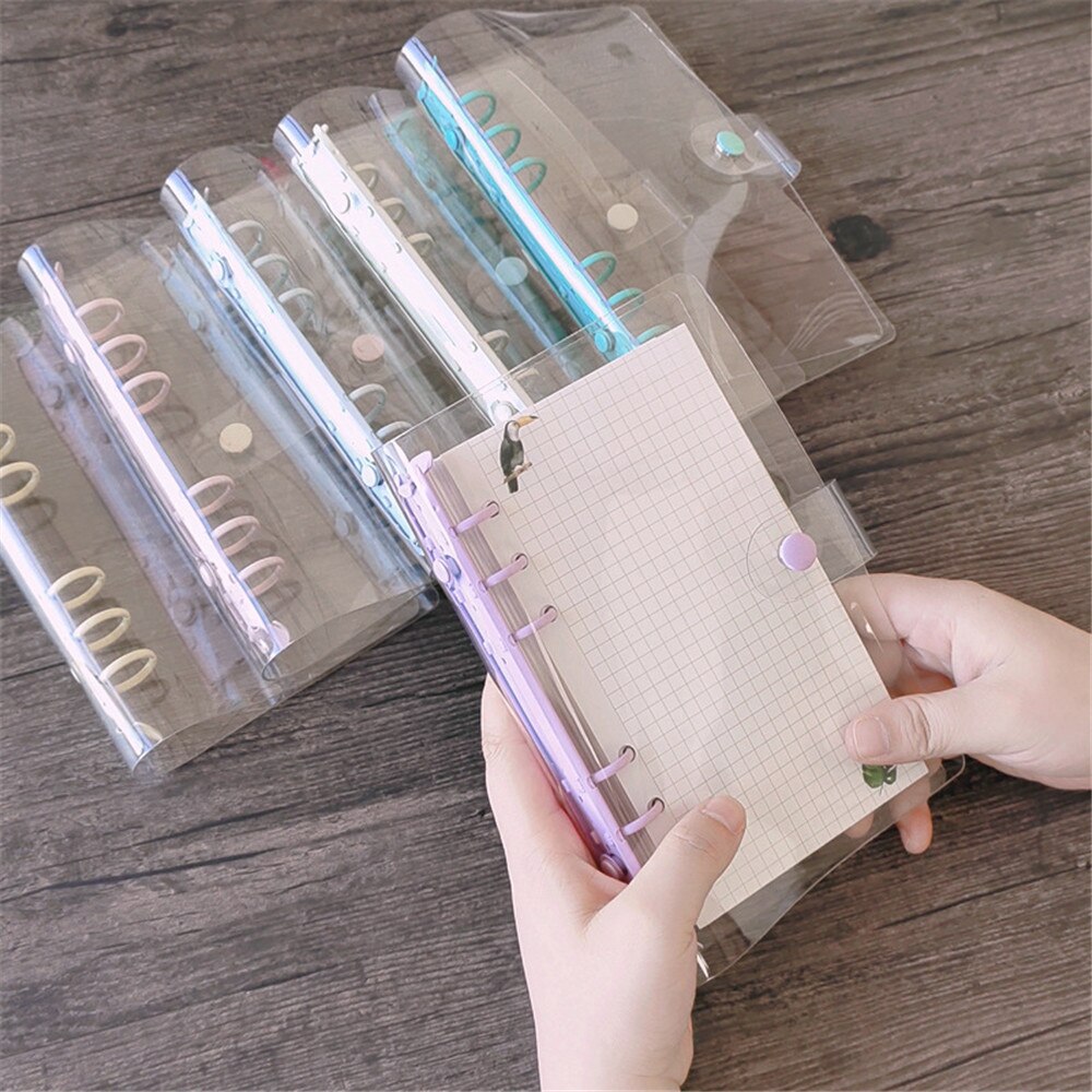 A5 A6 Transparent PVC Loose-Leaf Notebook Cover Macaron Color 6 Ring Binder Diary Journal Planner Korean Stationery School
