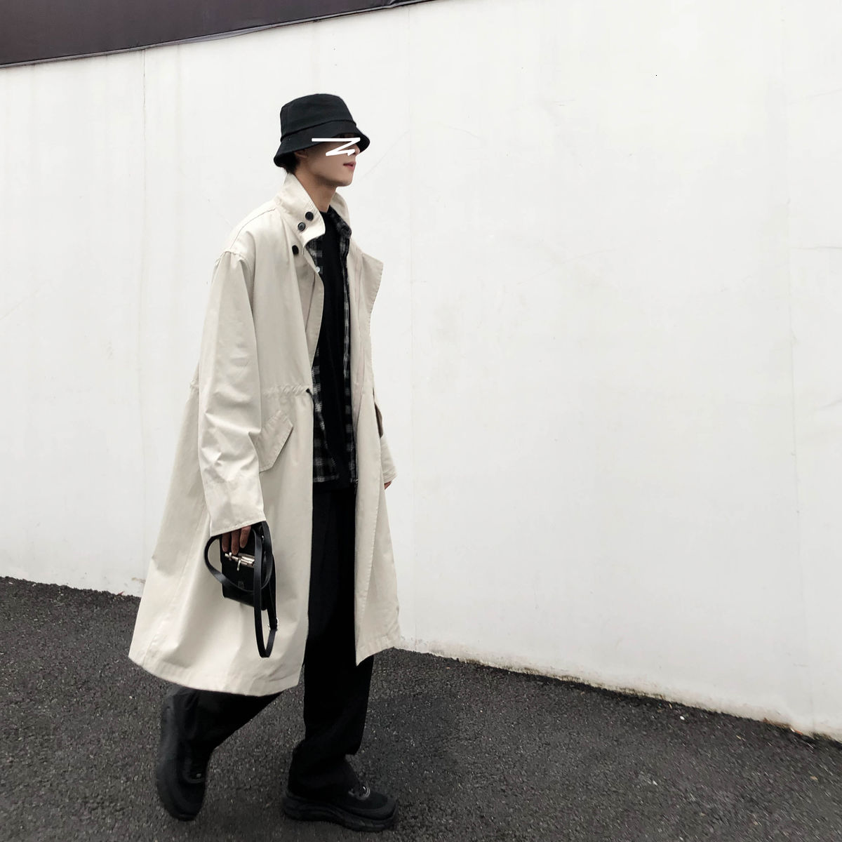 Manteau coupe-vent mi-long pour homme, Trench-coat ample, Long, vert militaire, veste, collection automne