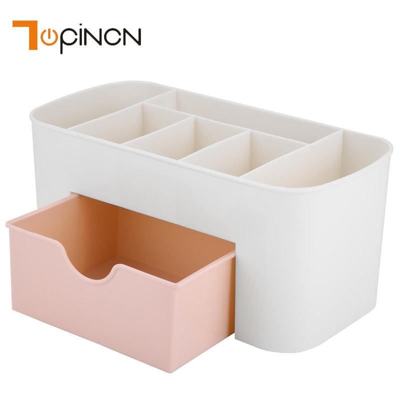 Topinn caja organizadora de maquillaje, collar de joyería, pendiente pulido de uñas, caja de maquillaje de plástico, organizador de escritorio para cosméticos