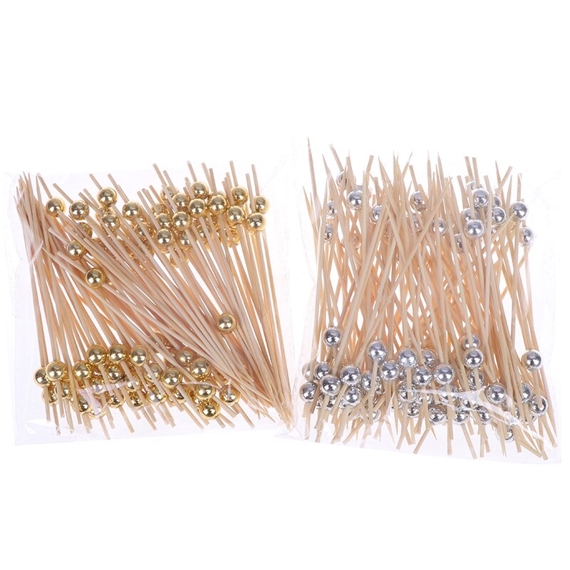 100 PCS 12cm Wooden Toothpick Fruit Snack Fork Bamboo Sticks Pearl Cocktail Food Skewer Picks Party Wedding Festival Supplies