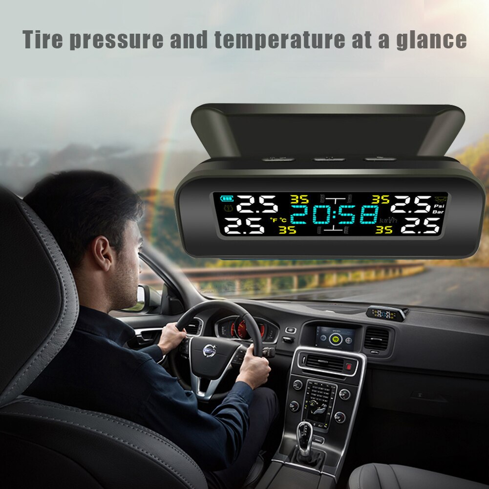 Temp Monitoring Alarm System Monitoring Tyre Temperature Alarm System Solar Car TPMS with Clock Tire Pressure