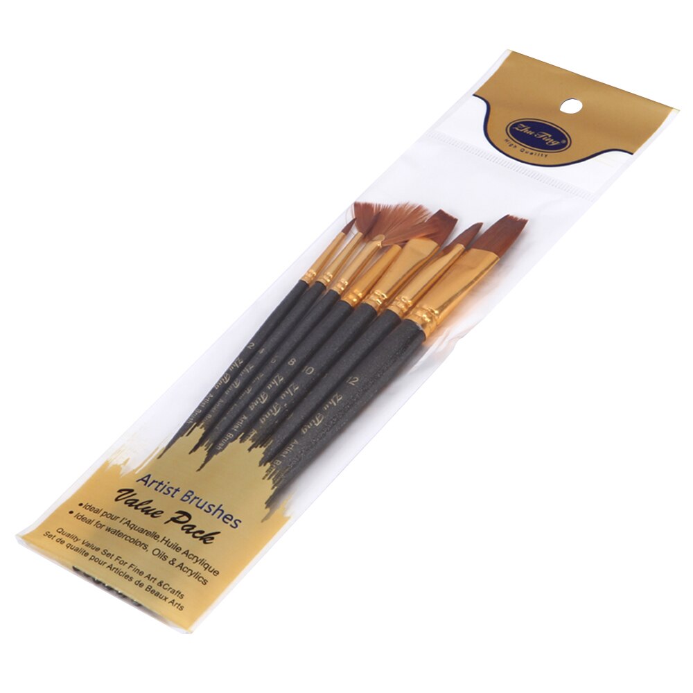 7pcs/set Art Paint Brushes Set Round & Flat & Filbert & Fan Tips Drawing Paintbrushes Nylon Hair Wooden Handle