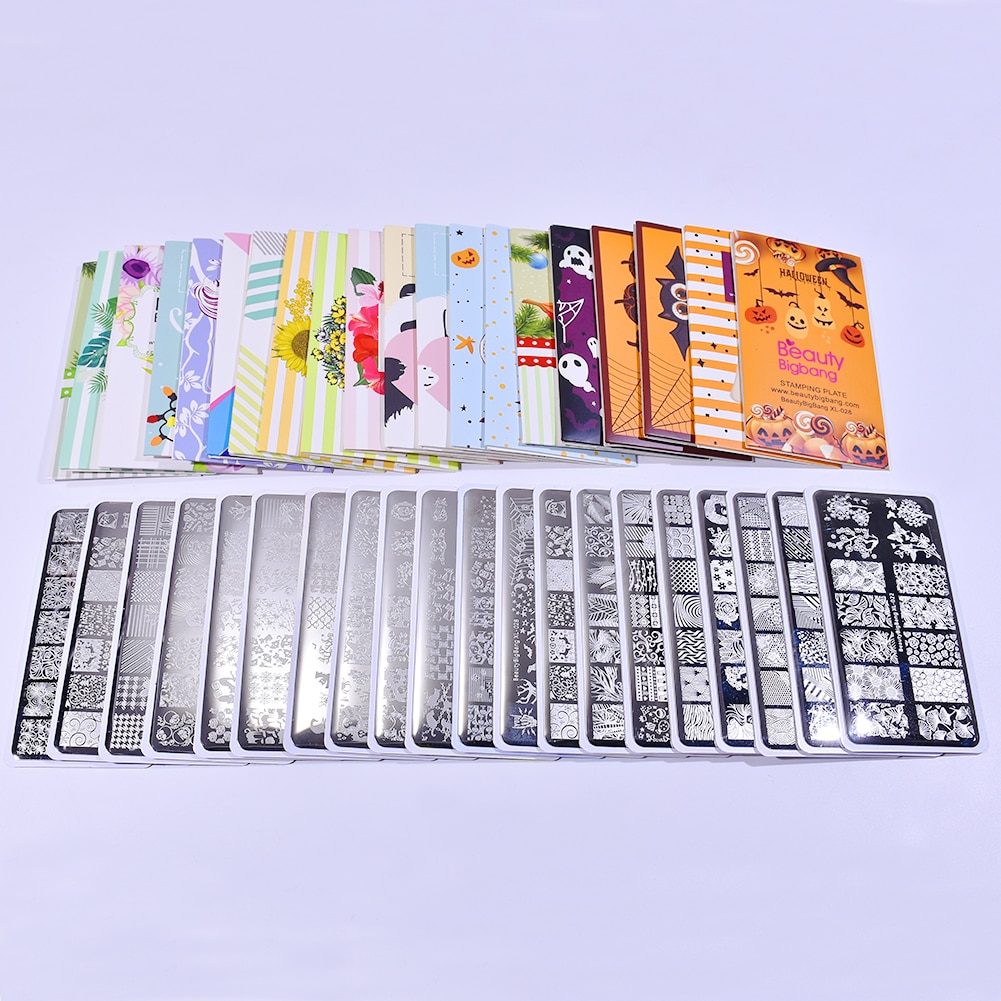 Beautybigbang 20 Pcs Nail Stempelen Platen Set Geometrie Kant Bloem Bladeren Gestreepte Nails Art Stamp Template Mold
