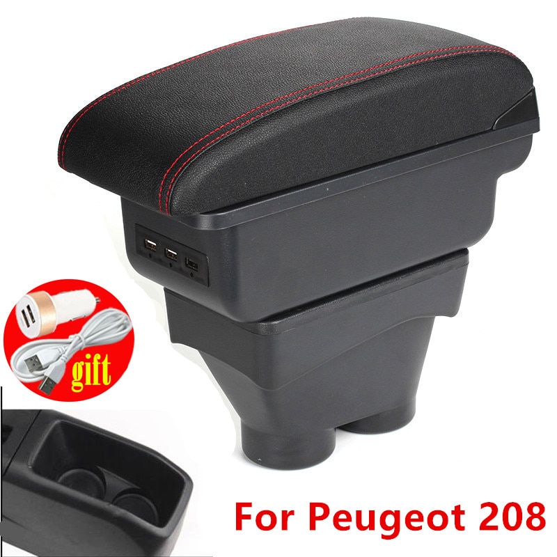 Universel Bil Armlæn Boks - ABS & Læder - 43x15x15cm - til Peugeot 208