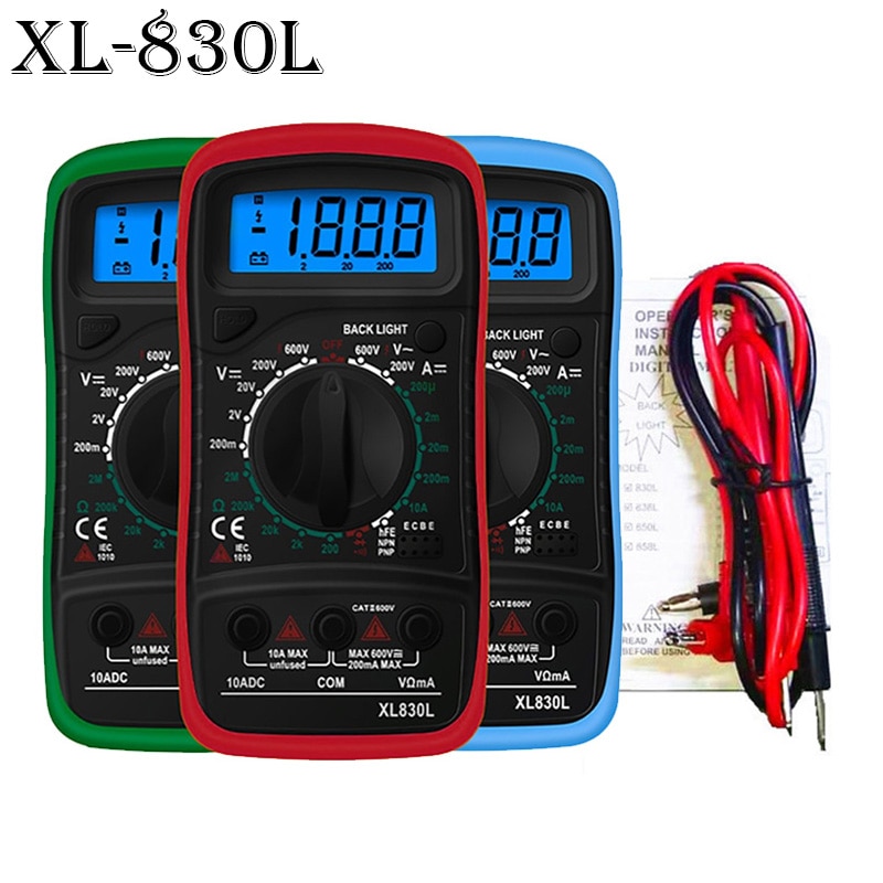 Portable Digital Multimeter Backlight AC/DC Ammeter Voltmeter Ohm Tester Meter XL830L Handheld LCD Multimetro