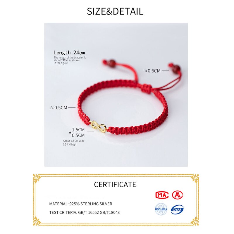 La Monada Otto Filo Rosso per Mano delle Donne Bracciali in Argento sterlina 925 Bracciali per Le Donne Rosso Corda Braccialetto D'argento 925 delle donne